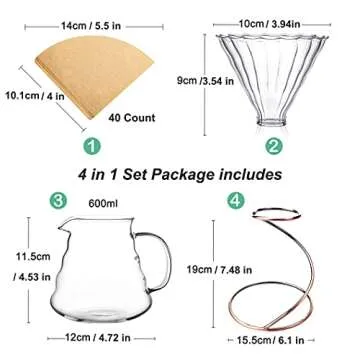 Pour Over Coffee Maker Set – Includes Glass Coffee Dripper, Metal Dripper Stand, Heat Resistance 6...