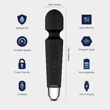 Yarosi Massage Device Strongest Cordless Handheld Massager - Powerful - Best for Travel - Magic Stress Away - Perfect on Back Legs Hand Pains and Sports Recovery - Black