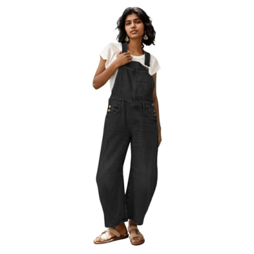 Ladyful Women's Denim Overall Casual Straight Wide Leg Bib Jeans Overall Adjustable Straps Denim Romper Stretch Jumpsuits