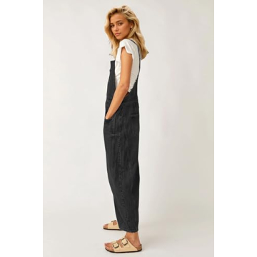 Ladyful Women's Denim Overall Casual Straight Wide Leg Bib Jeans Overall Adjustable Straps Denim Romper Stretch Jumpsuits