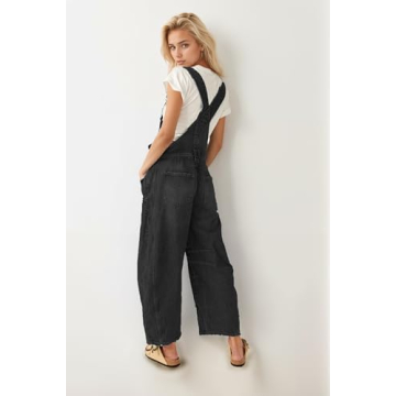 Ladyful Women's Denim Overall Casual Straight Wide Leg Bib Jeans Overall Adjustable Straps Denim Romper Stretch Jumpsuits