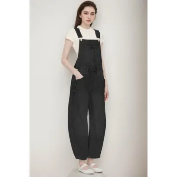 Ladyful Women's Denim Overall Casual Straight Wide Leg Bib Jeans Overall Adjustable Straps Denim Romper Stretch Jumpsuits