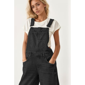 Ladyful Women's Denim Overall Casual Straight Wide Leg Bib Jeans Overall Adjustable Straps Denim Romper Stretch Jumpsuits