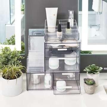 iDesign The Sarah Tanno Collection Plastic Cosmetics and Makeup Palette Organizer, 7-Compartment, Clear, 20.3 cm × 10.1 cm × 7.6 cm