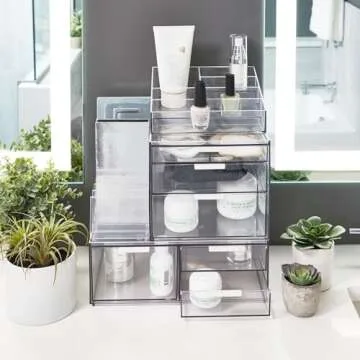 iDesign The Sarah Tanno Collection Plastic Cosmetics and Makeup Palette Organizer, 7-Compartment, Clear, 20.3 cm × 10.1 cm × 7.6 cm