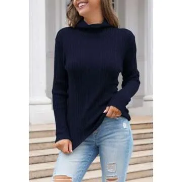 Pink Queen Women's Turtleneck Cable Knit Casual Pullover Sweater Tunic Top Navy Blue L