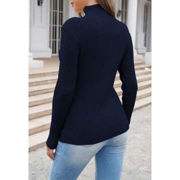 Pink Queen Women's Turtleneck Cable Knit Casual Pullover Sweater Tunic Top Navy Blue L