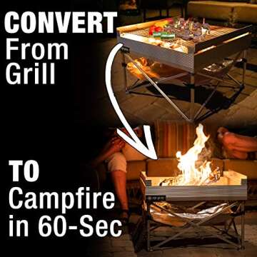 Fireside Outdoor Pop-Up Fire Pit - Portable Fire Pit, BBQ Grill, Charcoal Grill, Folding Fire Pit, Camp Grill, Portable Campfire, Outdoor Fire Pit with Grill and Heat Shield - Tri-Fold Grates