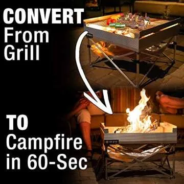 Fireside Outdoor Pop-Up Fire Pit - Portable Fire Pit, BBQ Grill, Charcoal Grill, Folding Fire Pit, Camp Grill, Portable Campfire, Outdoor Fire Pit with Grill and Heat Shield - Tri-Fold Grates