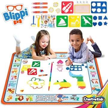 Blippi Water Doodle Mat with Stamps, Stickers & More - Mess-Free Creative Fun for Kids Age 2+