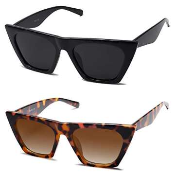 SOJOS 2 Pack Oversized Square Cateye Polarized Sunglasses Big Trendy Style Sunnies SJ2115, Black & Tortoise