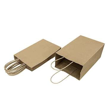Oikss 100 Pack 5.25x3.25x8.25 Inch Small Plain Natural Kraft Paper Gift Bags with Handles Bulk for Birthday Party Favors Grocery Retail Shopping Business Goody Craft Bags Cub Sacks (Brown 100 Count)