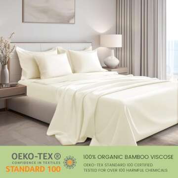 JSELF Bamboo Viscose Sheets Queen Size Bed Sheets Set 4 Pcs - 100% Organic Bamboo Viscose, 400 Thread Count Percale Luxuriously Soft Cooling & Breathable Double Stitching, 16” Deep Pocket - Warm Cream