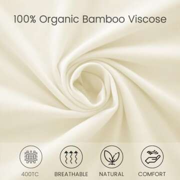 JSELF Bamboo Viscose Sheets Queen Size Bed Sheets Set 4 Pcs - 100% Organic Bamboo Viscose, 400 Thread Count Percale Luxuriously Soft Cooling & Breathable Double Stitching, 16” Deep Pocket - Warm Cream