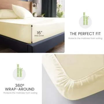 JSELF Bamboo Viscose Sheets Queen Size Bed Sheets Set 4 Pcs - 100% Organic Bamboo Viscose, 400 Thread Count Percale Luxuriously Soft Cooling & Breathable Double Stitching, 16” Deep Pocket - Warm Cream