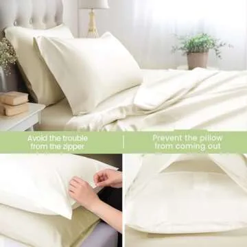 JSELF Bamboo Viscose Sheets Queen Size Bed Sheets Set 4 Pcs - 100% Organic Bamboo Viscose, 400 Thread Count Percale Luxuriously Soft Cooling & Breathable Double Stitching, 16” Deep Pocket - Warm Cream