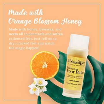 The Naked Bee Foot Balm for Restoration Heel (2 oz) Orange Blossom Honey Foot Balm - Intensive Repai...