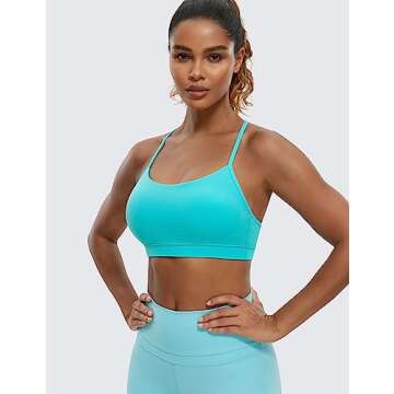 CRZ YOGA Butterluxe Y Back Sports Bras for Women Wireless Yoga Padded Top (Neon) Spectral Blue Medium
