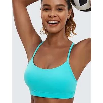 CRZ YOGA Butterluxe Y Back Sports Bras for Women Wireless Yoga Padded Top (Neon) Spectral Blue Medium