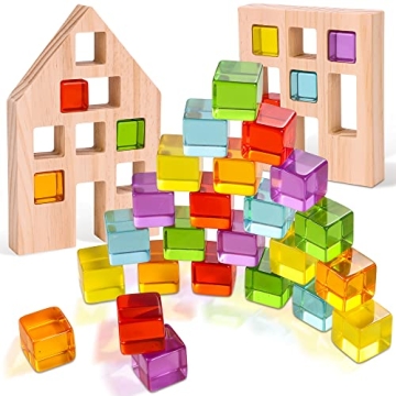 Woodtoe Building Blocks Set - 24 Gem Cubes for Kids
