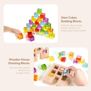 Woodtoe Building Blocks Set - 24 Gem Cubes for Kids