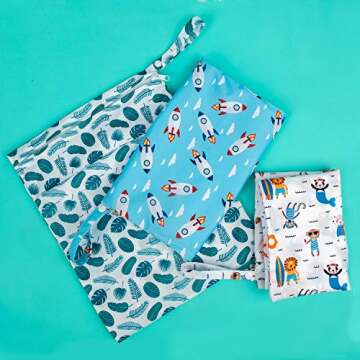 babygoal Wet Dry Bags for Baby Cloth Diapers, Washable Travel Bags, Beach, Pool, Gym Bag for Swimsuits & Wet Clothes with Two Zippered Pockets 3 Pack, 3LN12