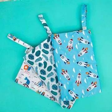 babygoal Wet Dry Bags for Baby Cloth Diapers, Washable Travel Bags, Beach, Pool, Gym Bag for Swimsuits & Wet Clothes with Two Zippered Pockets 3 Pack, 3LN12