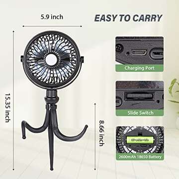 SkyGenius Handheld Stroller Battery Operated Fan for Baby, Personal Portable Fan with Rechargeable B...