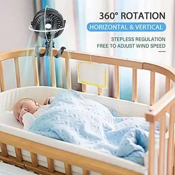 SkyGenius Handheld Stroller Battery Operated Fan for Baby, Personal Portable Fan with Rechargeable Battery, Flexible Tripod Clip on Fan for Carseat, Stroller, Crib or Beach Umbrella (Black)