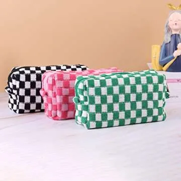 HQLESHUI 2Pcs Makeup Bag Cosmetic Bag with Zipper, 1Pcs Large Capacity Makeup Bags and 1Pcs Pencil Case Makeup Brushes Storage Bag Travel Toiletry Bag Organizer for Women (Rose red)