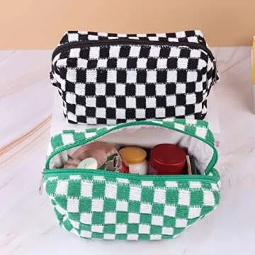 HQLESHUI 2Pcs Makeup Bag Cosmetic Bag with Zipper, 1Pcs Large Capacity Makeup Bags and 1Pcs Pencil Case Makeup Brushes Storage Bag Travel Toiletry Bag Organizer for Women (Rose red)