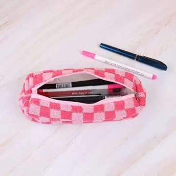 HQLESHUI 2Pcs Makeup Bag Cosmetic Bag with Zipper, 1Pcs Large Capacity Makeup Bags and 1Pcs Pencil Case Makeup Brushes Storage Bag Travel Toiletry Bag Organizer for Women (Rose red)