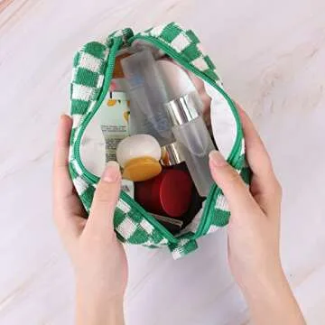 HQLESHUI 2Pcs Makeup Bag Cosmetic Bag with Zipper, 1Pcs Large Capacity Makeup Bags and 1Pcs Pencil Case Makeup Brushes Storage Bag Travel Toiletry Bag Organizer for Women (Rose red)