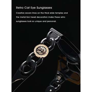 SeeBand Retro Cat Eye Sunglasses for Women Men Thick Frame Irregular Cat Eye Sunnies 90's Vintage Fashion Goggles Sunglasses (Black/Grey)