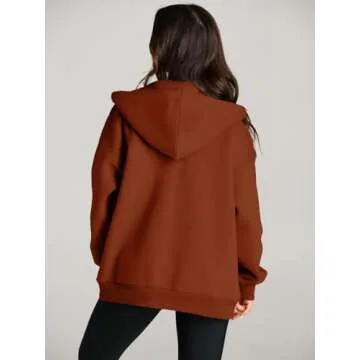 EFAN Women Zip Up Hoodies Oversized Sweatshirt Jacket 2024 Fall Fleece Cute Pullover Hooded Tops Teen Girls Casual Loose Fit Y2k Trendy Fashion Gym Clothes Outfits Rust S