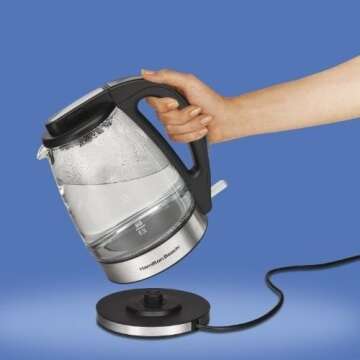 Hamilton Beach 1.7 L Glass Electric Kettle for Tea and Water, Cordless, LED Indicator, Auto-Shutoff ...