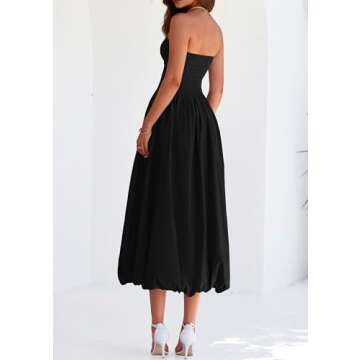 PRETTYGARDEN Women's 2025 Summer Strapless Tube Midi Dress Smocked A Line Bubble Long Flowy Casual E...