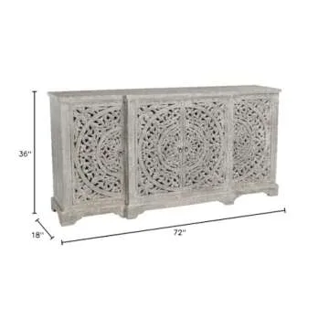 Kosas Home Aurora 4-Door Transitional Mango Wood Sideboard in Gray