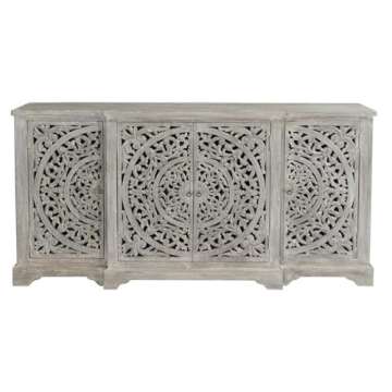 Kosas Home Aurora 4-Door Transitional Mango Wood Sideboard in Gray