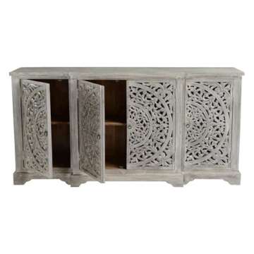 Kosas Home Aurora 4-Door Transitional Mango Wood Sideboard in Gray