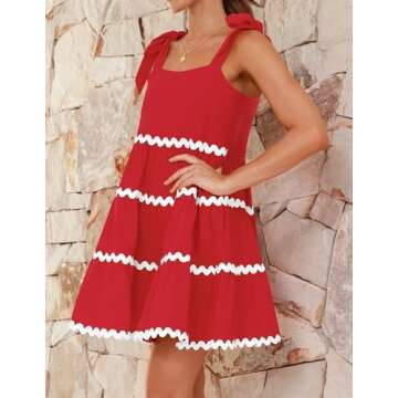 ZESICA Women's Summer Swing Mini Dress Casual Spaghetti Straps Sleeveless Smocked Backless Flowy A Line Sundress,Red,Small