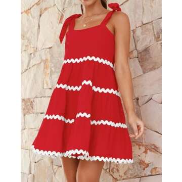 ZESICA Women's Summer Swing Mini Dress Casual Spaghetti Straps Sleeveless Smocked Backless Flowy A Line Sundress,Red,Small