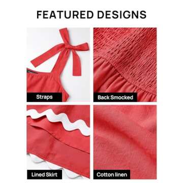 ZESICA Women's Summer Swing Mini Dress Casual Spaghetti Straps Sleeveless Smocked Backless Flowy A Line Sundress,Red,Small