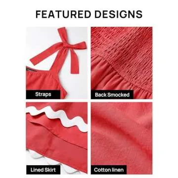ZESICA Women's Summer Swing Mini Dress Casual Spaghetti Straps Sleeveless Smocked Backless Flowy A Line Sundress,Red,Small