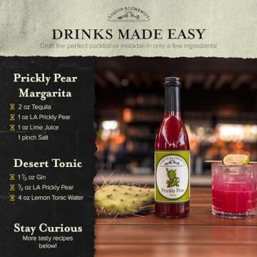 Liquid Alchemist Prickly Pear Syrup for Cocktails - Real Ingredients Make our Prickly Pear Puree a Perfect Prickly Pear Margarita Mix - Vegan Prickly Pear Mixer - Non-GMO Desert Pear Syrup (12 oz)