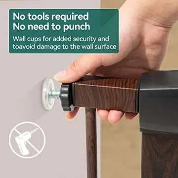 BABELIO 29-48" Metal Baby Gate with Brown Wood Pattern, Wide Dog Gate Pressure Mounted Pet Gate for Stairs & Doorways, with Y Spindle Rods and Wall Protectors