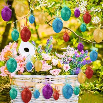 Easter Hanging Eggs, Multicolored Plastic Easter Tree Ornaments, Easter Tree Decorations for Kids School Home Office Party Supplies Gifts