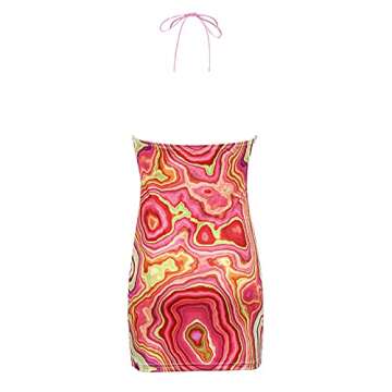 Women Sexy Halter Mini Dress Y2K Sleeveless Backless Bodycon Dress Summer Beach Party Sundress E-Girl Streetwear (A, M)