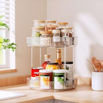 Delamu Rotating Bathroom Countertop Organizer, Large Capacity 2-Tier Multi-Function Storage for Cosmetics, Skincare, and Perfume. Makeup Organizer Countertop Ideal for Dresser, Bathroom,Vanity, Clear