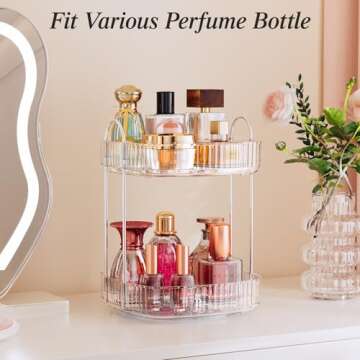 Delamu Rotating Bathroom Countertop Organizer, Large Capacity 2-Tier Multi-Function Storage for Cosmetics, Skincare, and Perfume. Makeup Organizer Countertop Ideal for Dresser, Bathroom,Vanity, Clear